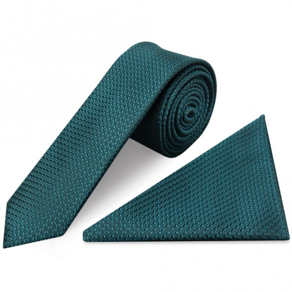 Teal Textured Skinny Tie and Pocket Square Set