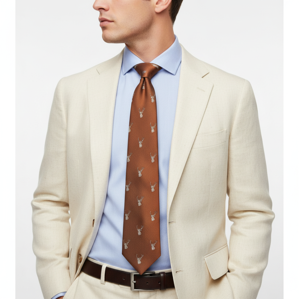 Burnt Orange Deer Head Classic Men's Tie