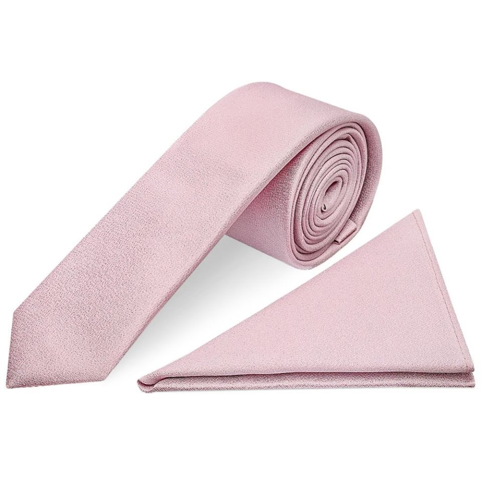 Plain Lilac Pink Silk Skinny Boys Tie and Pocket Square Set