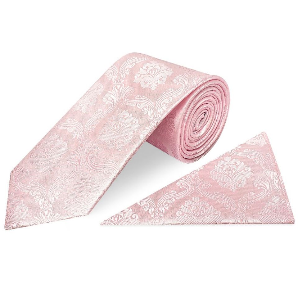 Blush Pink Paisley Classic Men's Tie and Pocket Square Set