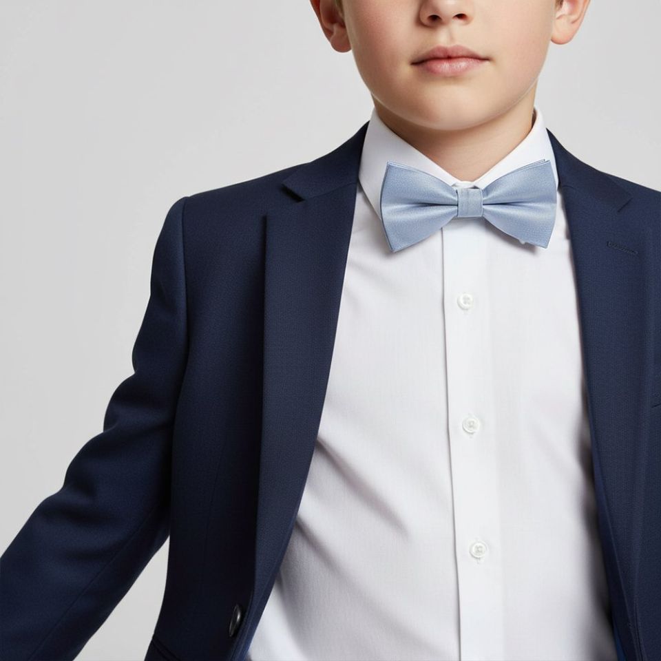 Pre Tied Dusty Blue Silk Boys Bow Tie Age 8-11