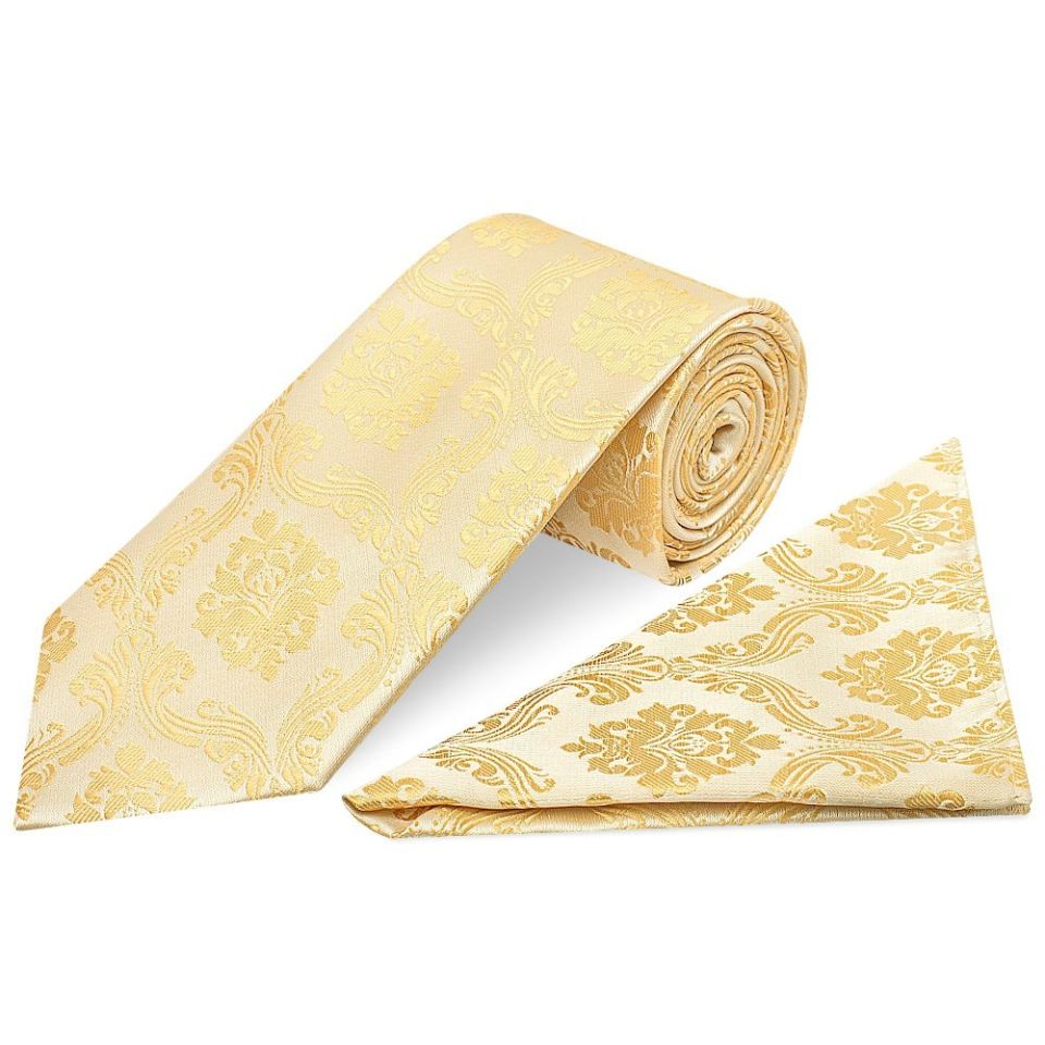 Caramel Paisley Classic Men's Tie and Pocket Square Set