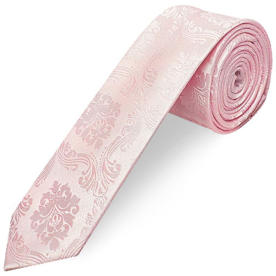 Blush Pink Paisley Skinny Boys Tie and Pocket Square Set