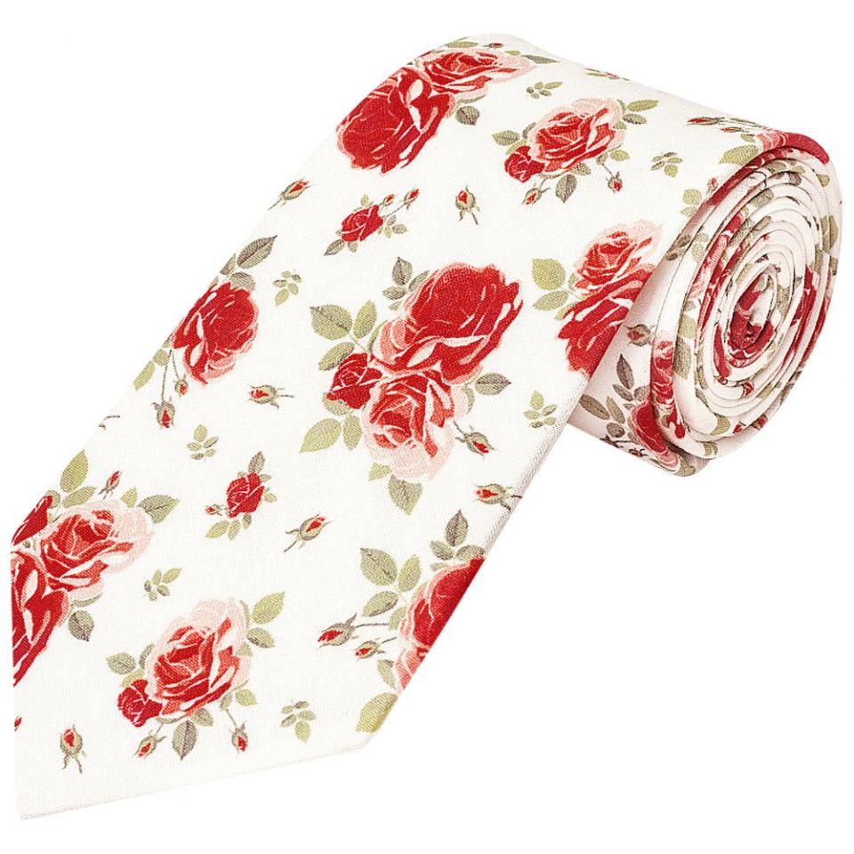 White Cotton with Pink Rose Pattern Classic Tie and Pocket Square Set