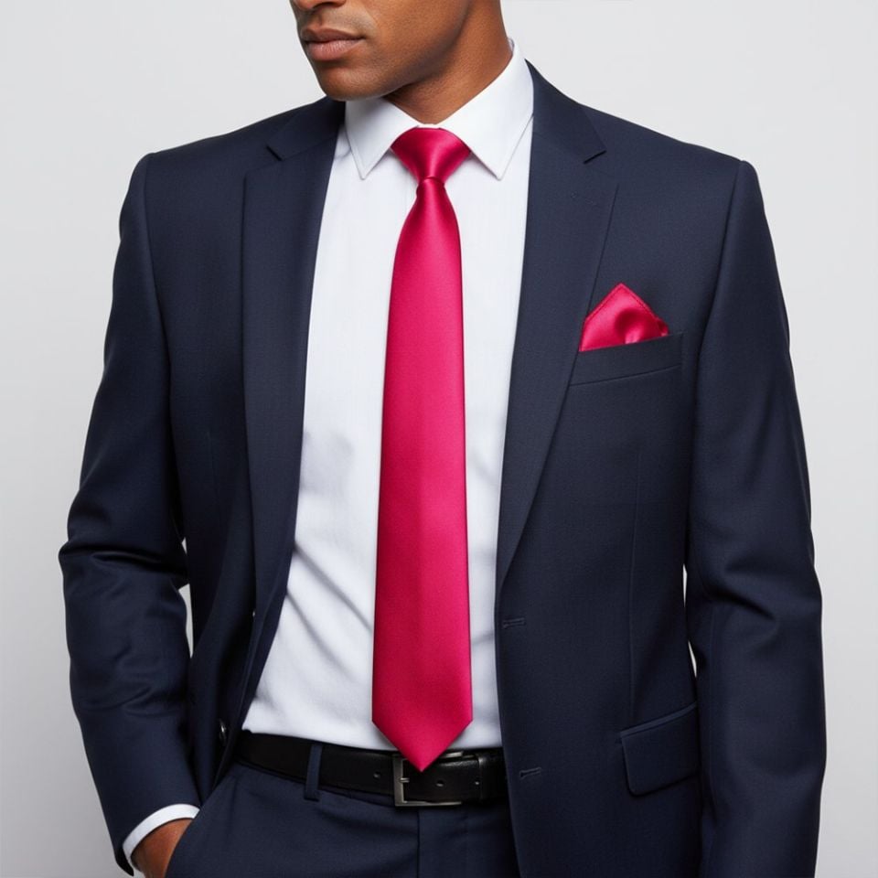 Plain Cerise Pink Satin Classic Men's Tie and Pocket Square Set