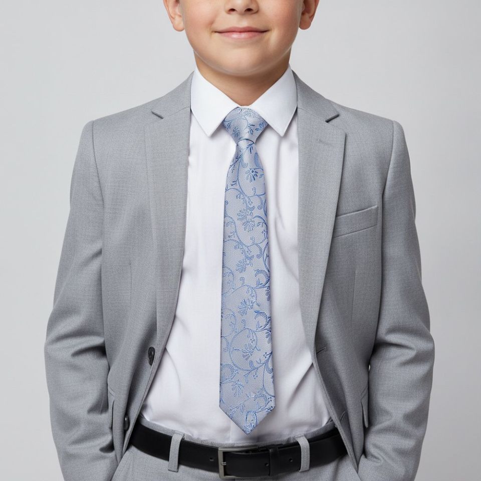 Dusty Blue Floral Skinny Boys Tie