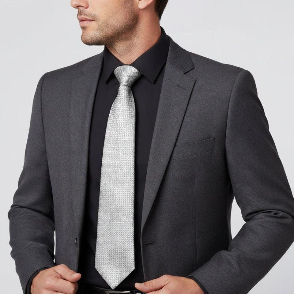 Silver Textured Classic Tie