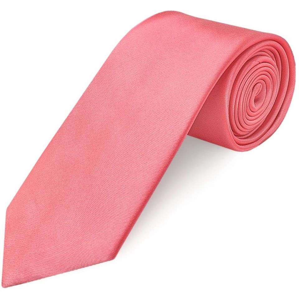 Plain Light Coral Pink Satin Classic Men's Tie