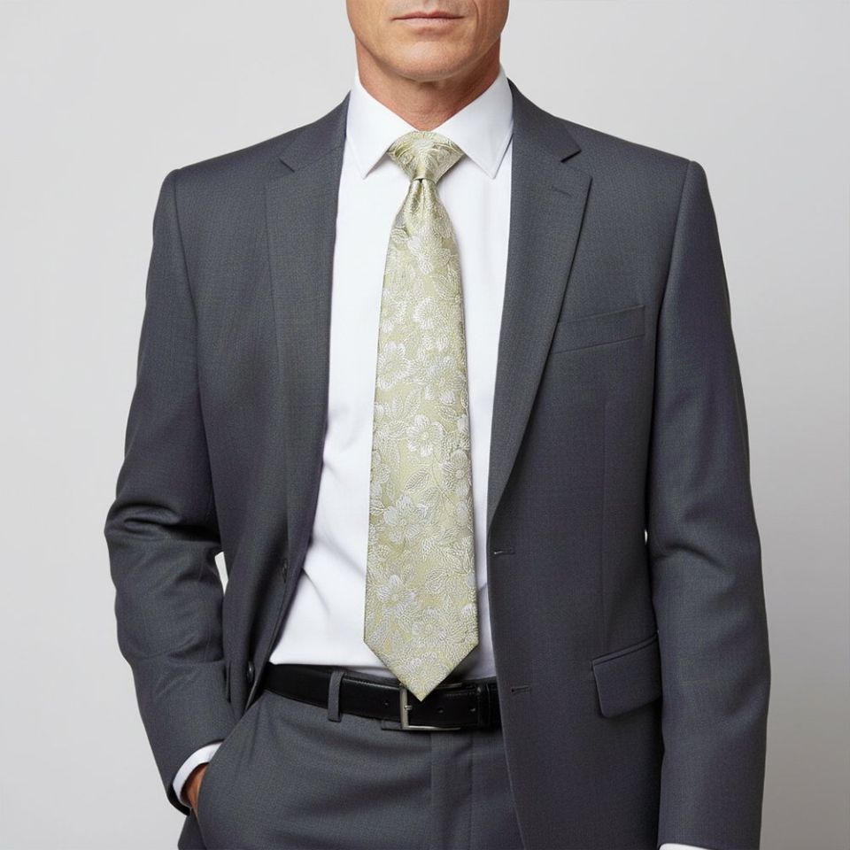 Mens Dusty Sage Floral Silk Classic Tie