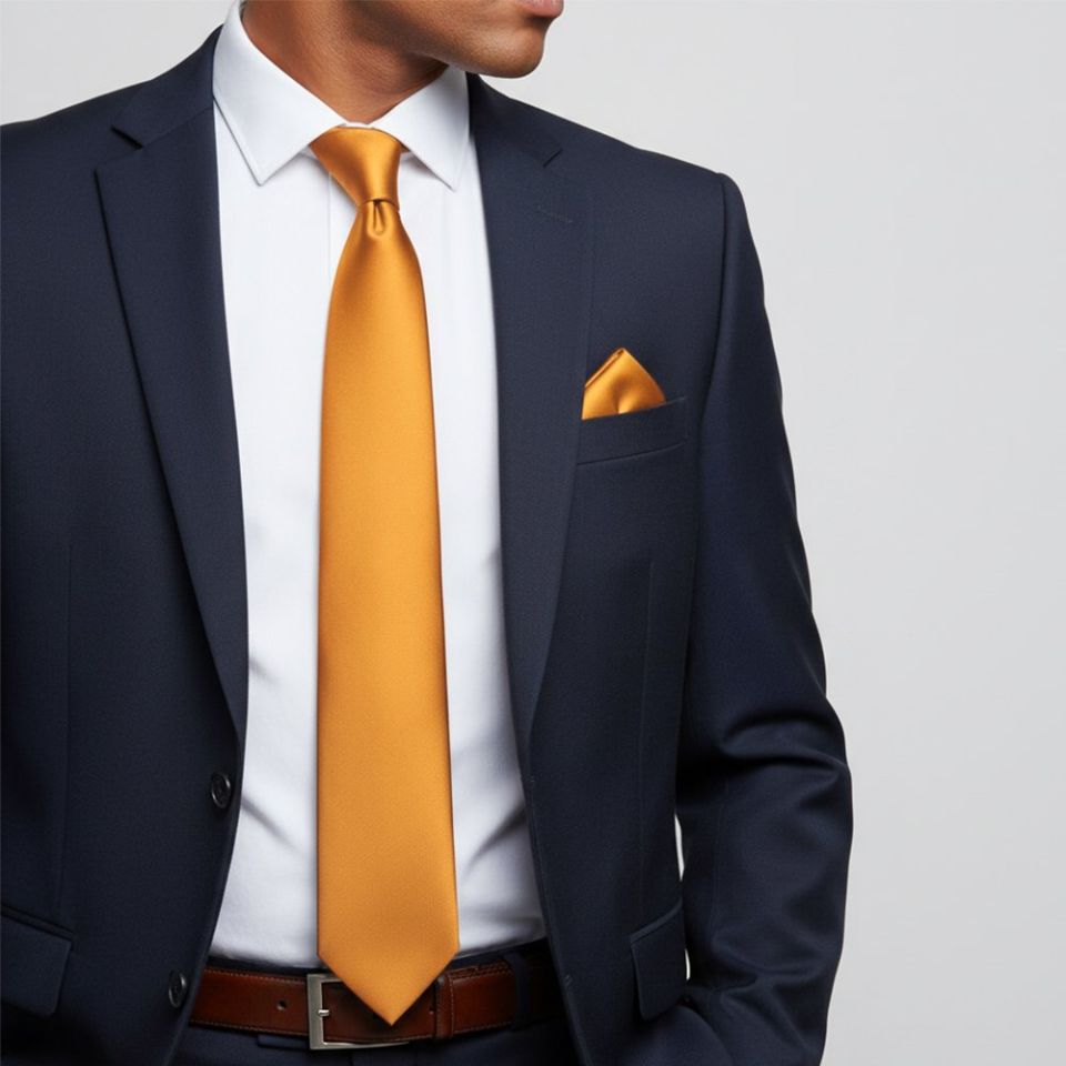 Plain Rust Satin Classic Men's Tie and Pocket Square Set