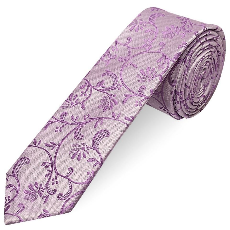 Lilac Floral Skinny Men's Tie and Pocket Square Set