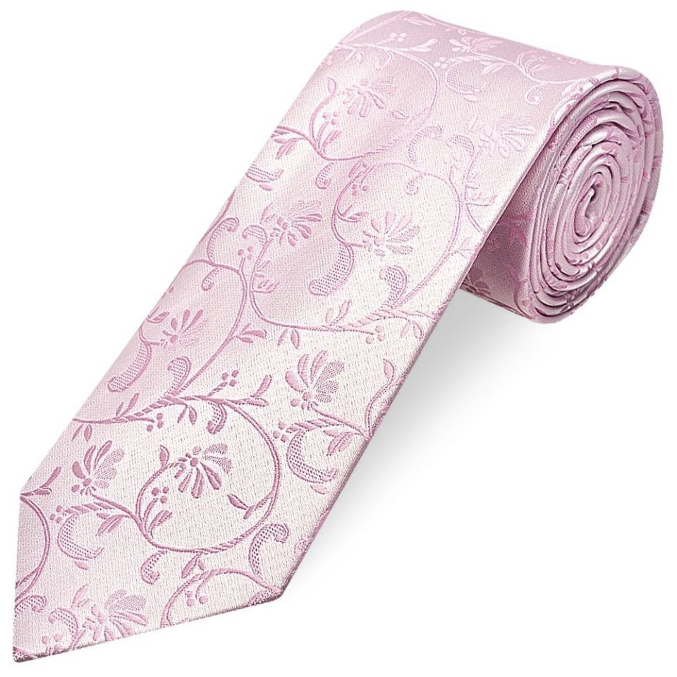 Light Dusty Pink Floral Classic Men's Tie and Pocket Square Set