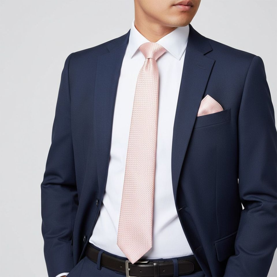 Blush Textured Classic Tie and Pocket Square Set