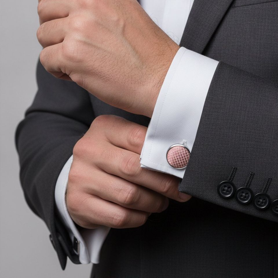 Rose Gold Textured Stripe Mens Silk Classic Tie Pocket Square and Cufflinks Box Set