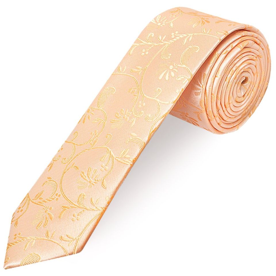 Peach Floral Skinny Men's Tie and Pocket Square Set