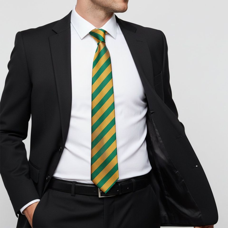 Green and Gold Striped Classic Men's Tie