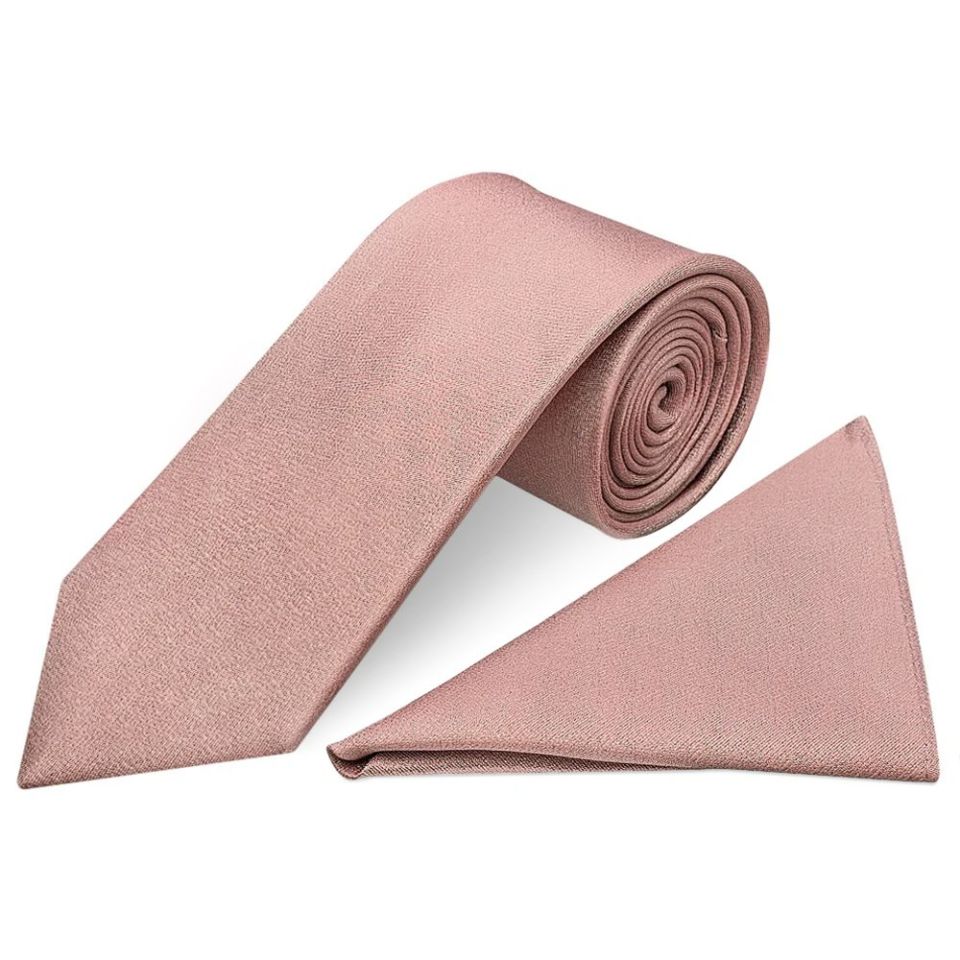 Plain Rose Gold Silk Classic Men's Tie and Pocket Square Set