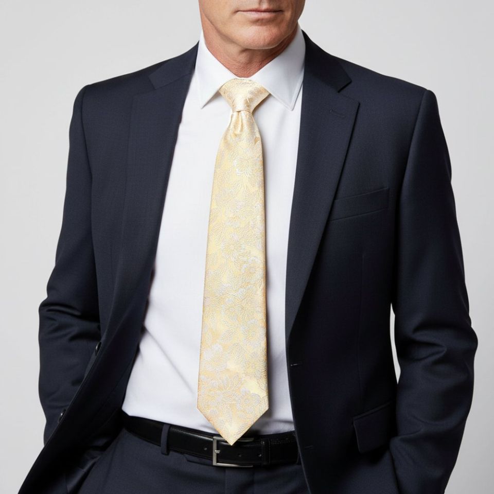 Mens Champagne Floral Silk Classic Tie