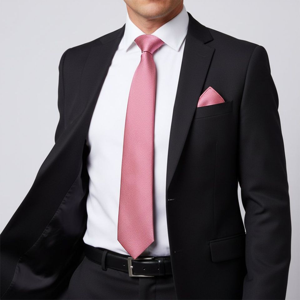 Plain Dusty Pink Silk Classic Men's Tie and Pocket Square Set