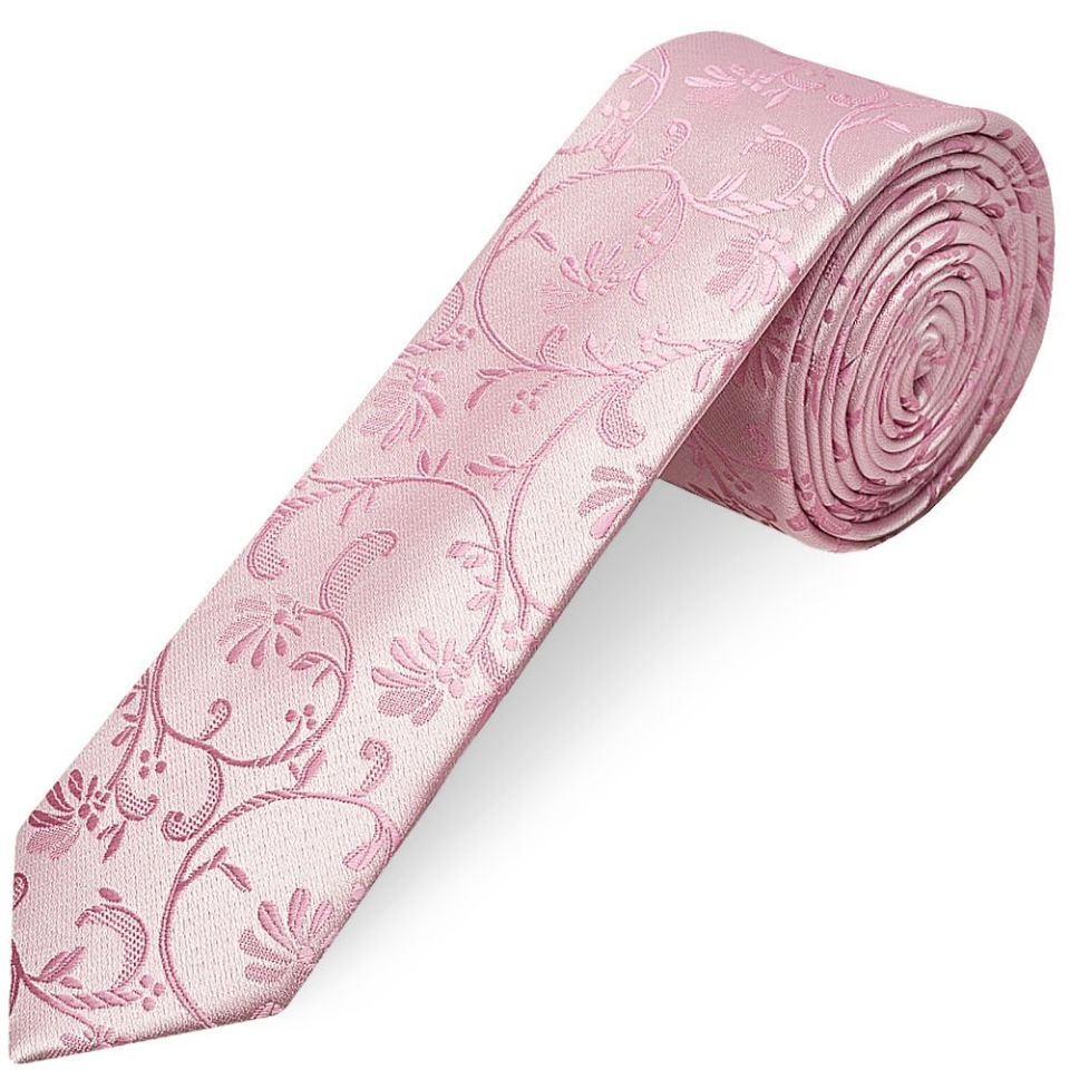 Dusty Pink Floral Skinny Men's Tie and Pocket Square Set