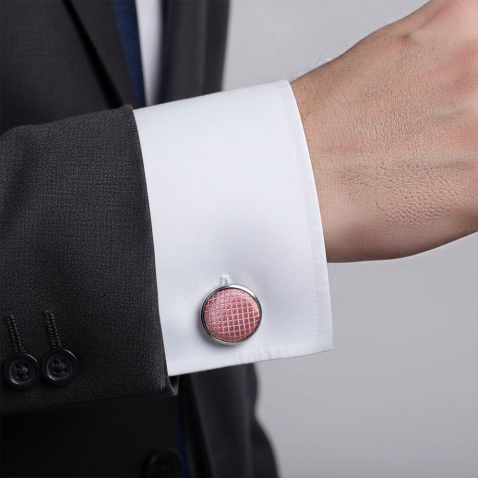 Dusty Pink Textured Stripe Mens Silk Classic Tie Pocket Square and Cufflinks Box Set