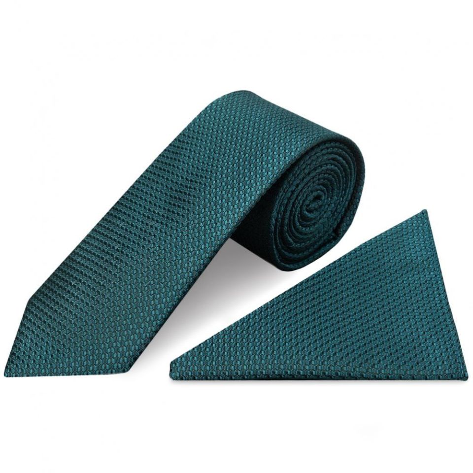Teal Textured Classic Tie and Pocket Square Set