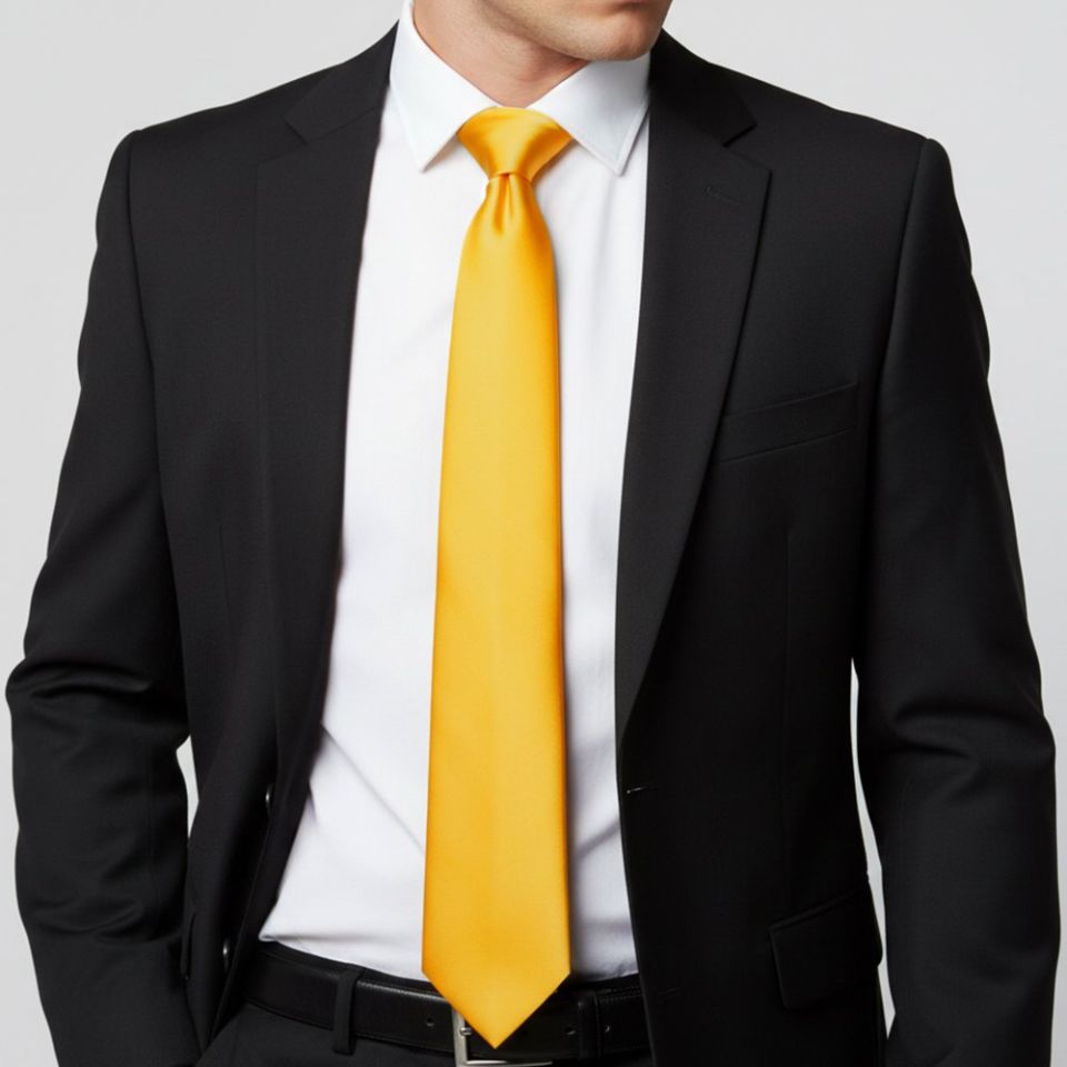 Plain Bright Yellow Satin Classic Men's Tie