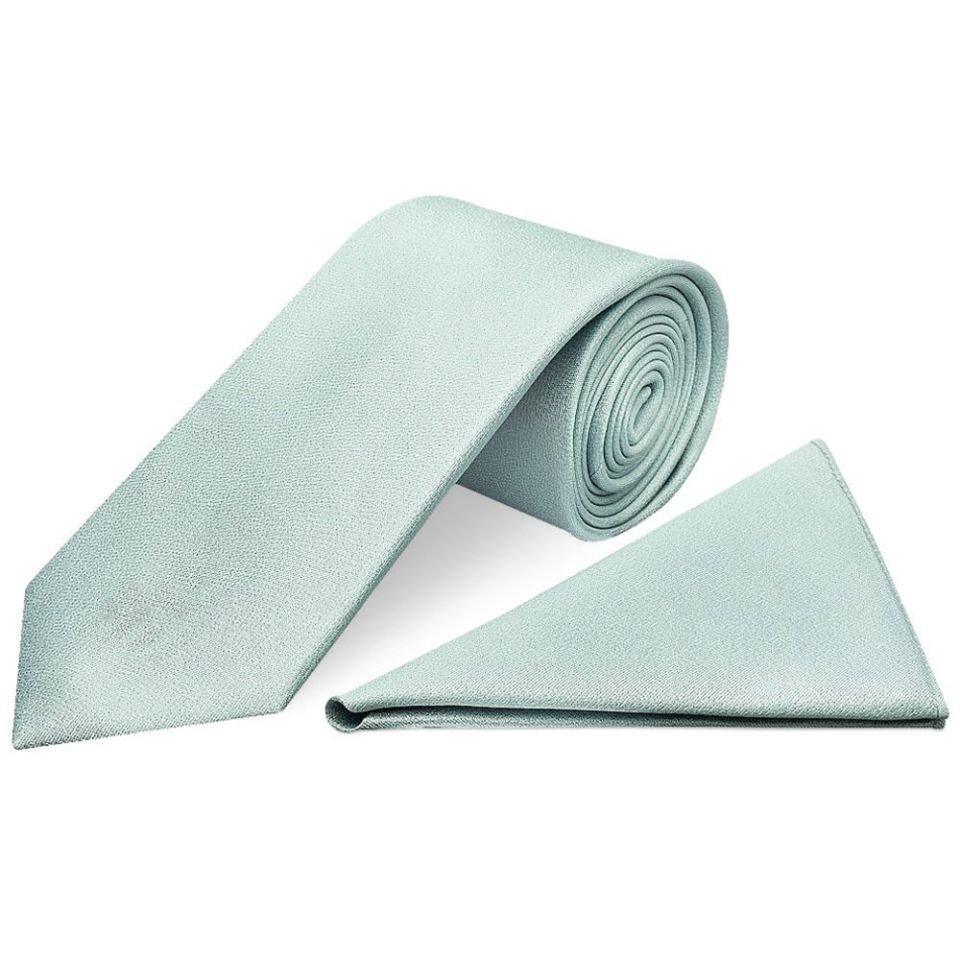 Plain Seafoam Blue Silk Classic Men's Tie and Pocket Square Set