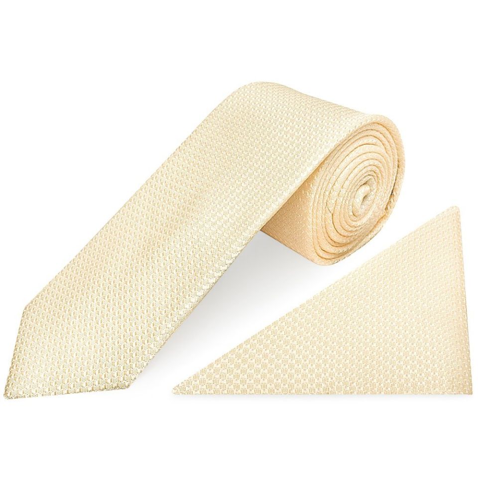 Ivory Textured Classic Tie and Pocket Square Set