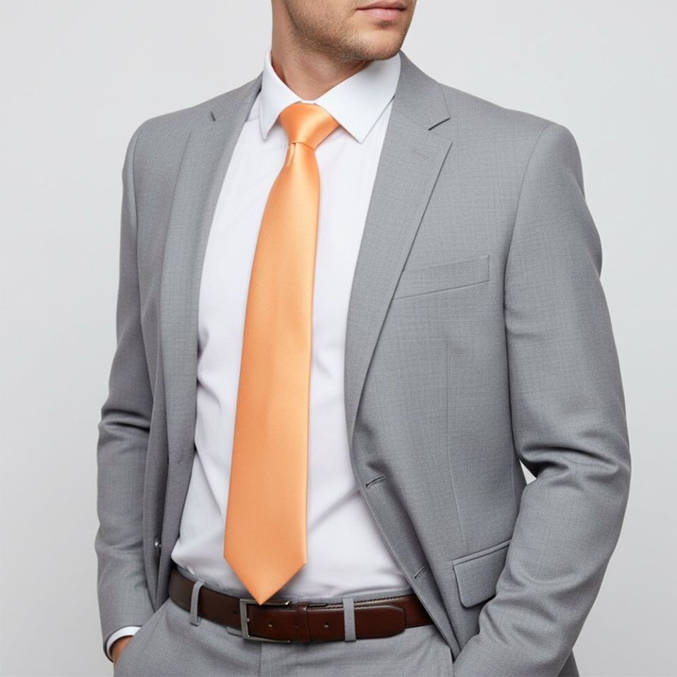 Plain Peach Satin Classic Men's Tie