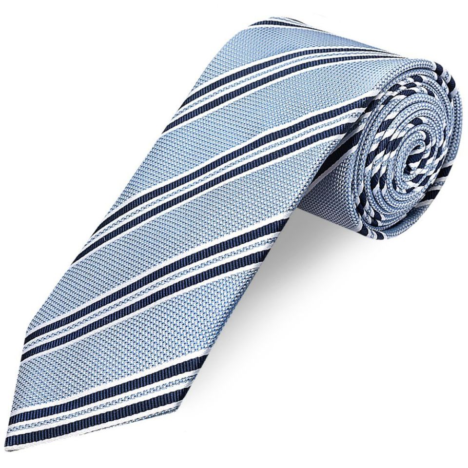Blue Twin Stripe Classic Men's Tie and Pocket Square Set