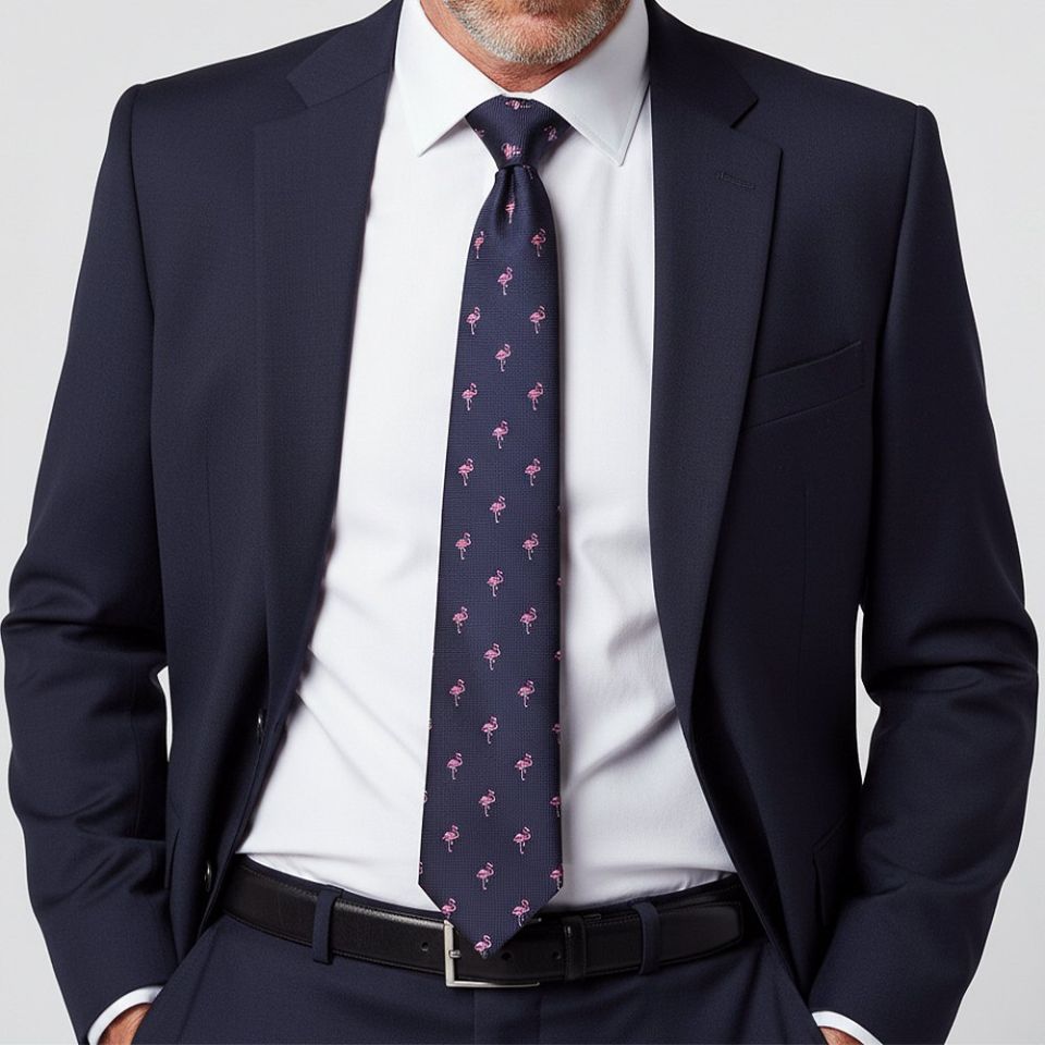 Mens Navy Flamingo Classic Tie