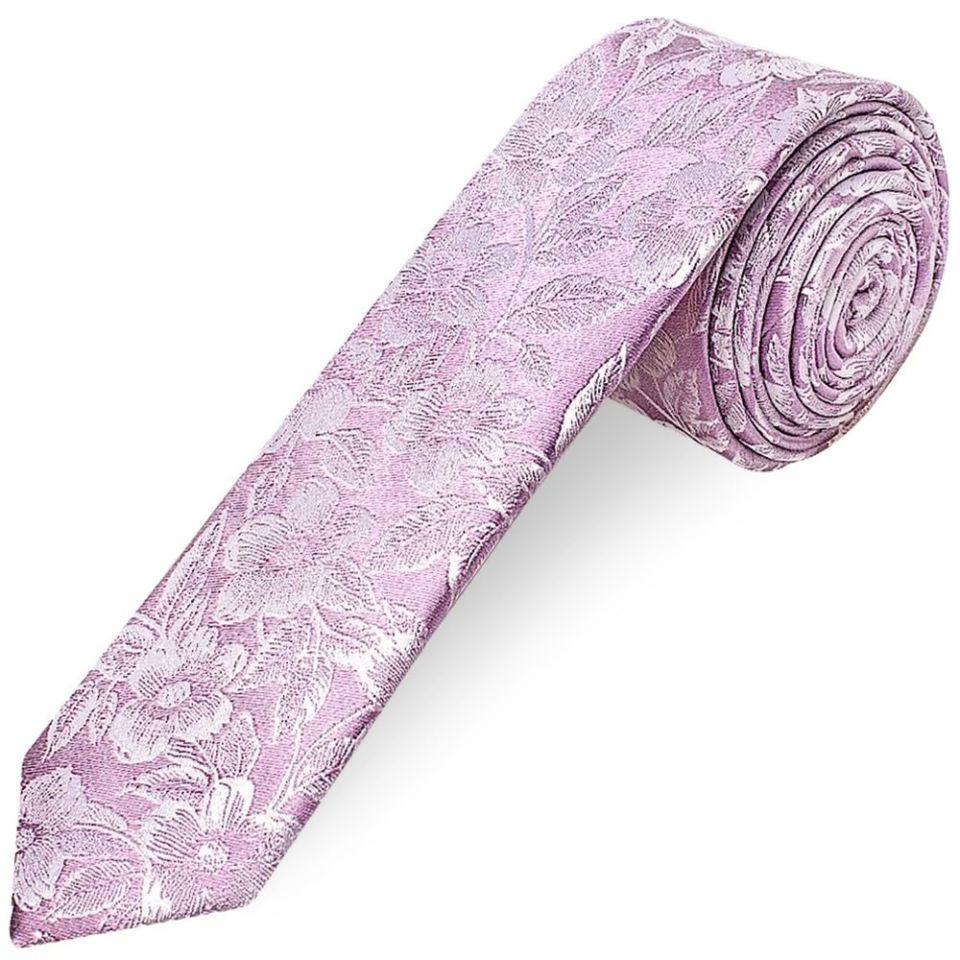Mens Orange Floral Silk Skinny Tie