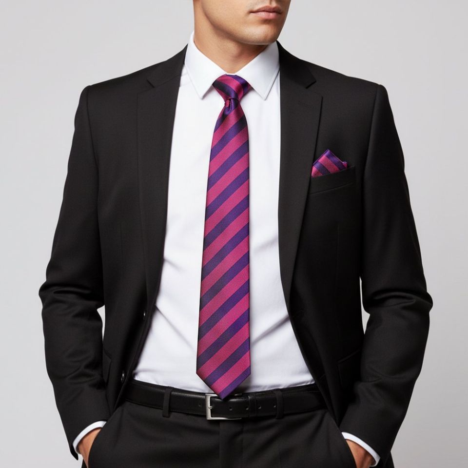 Purple and Pink Striped Classic Men's Tie and Pocket Square Set