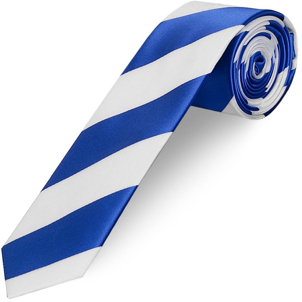 Blue and White Striped Hand Made Skinny Men's Football Tie