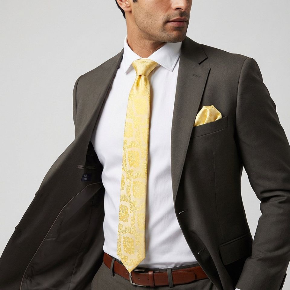 Gold Paisley Classic Men's Tie and Pocket Square Set