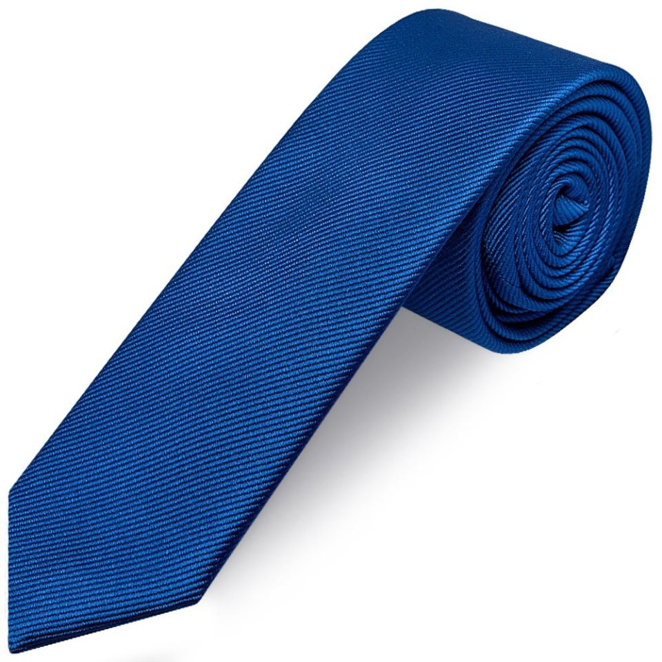 Royal Blue Silk Twill Skinny Mens Tie and Pocket Square Set