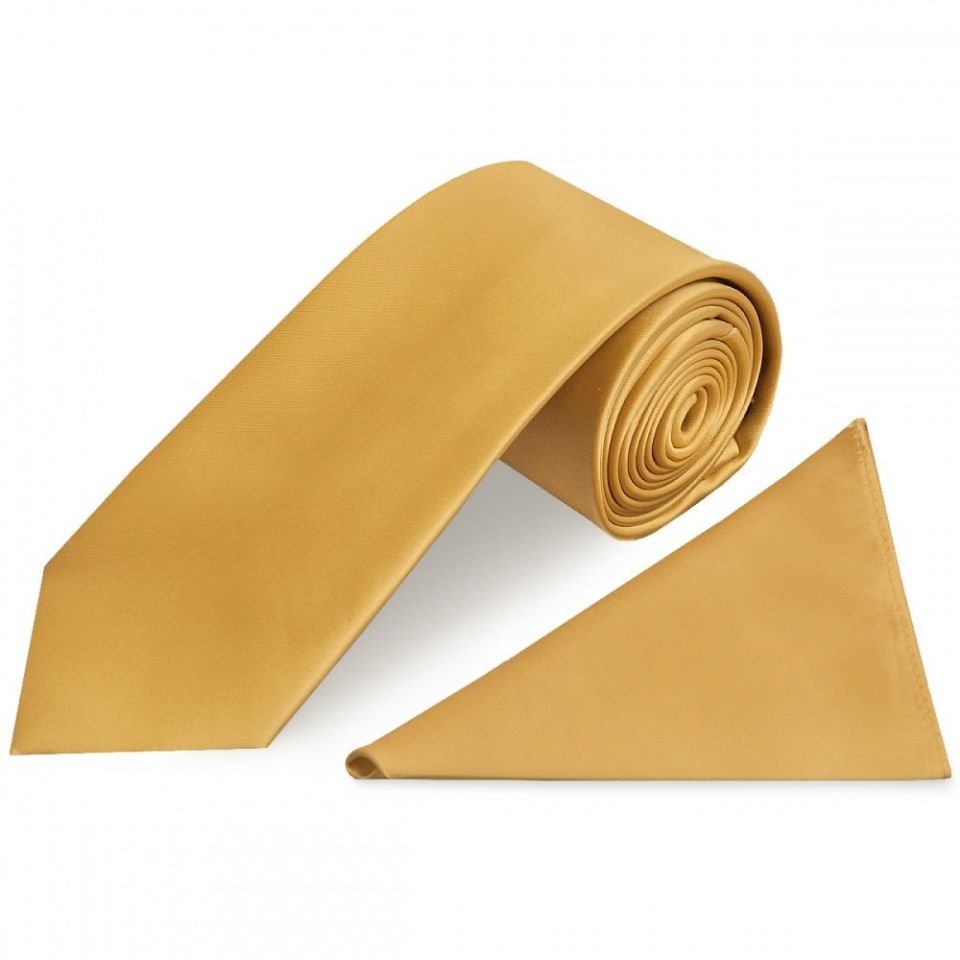 Plain Caramel Satin Classic Men's Tie and Pocket Square Set