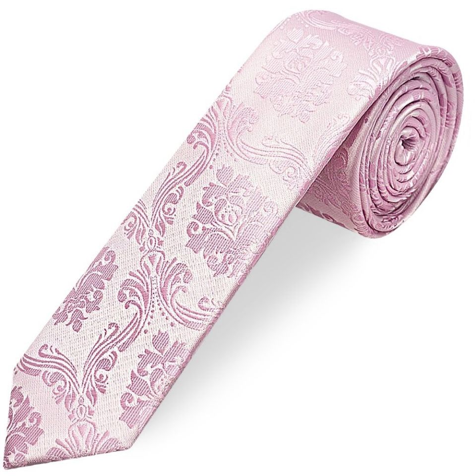 Light Dusty Pink Paisley Skinny Men's Tie
