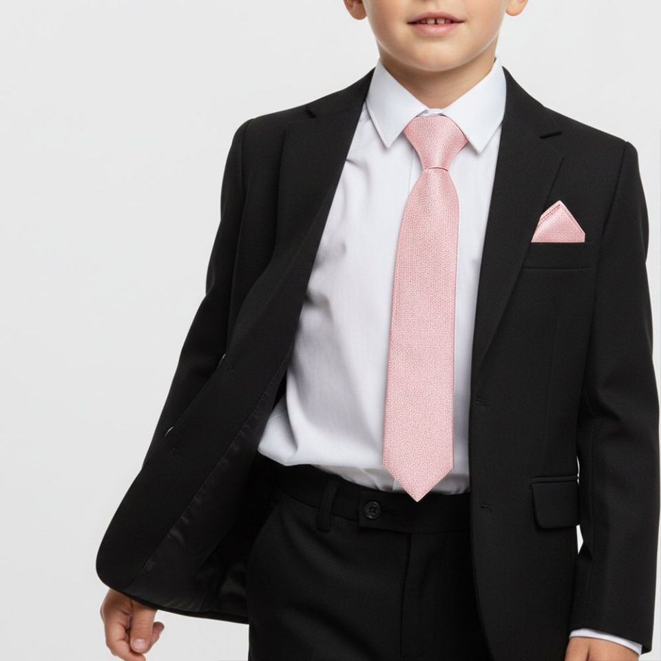 Pre Tied Dusty Rose Silk Boys Tie and Pocket Square Set Age 4-7