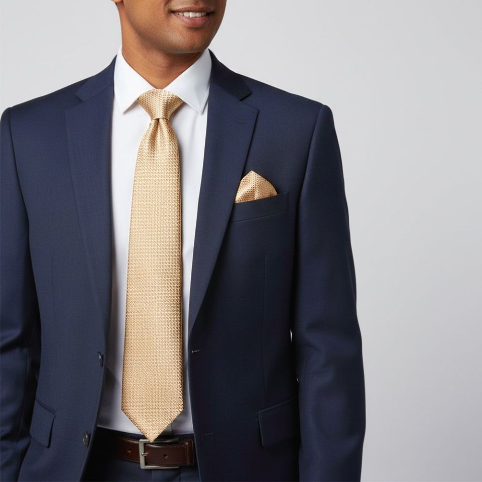 Gold Textured Classic Tie and Pocket Square Set