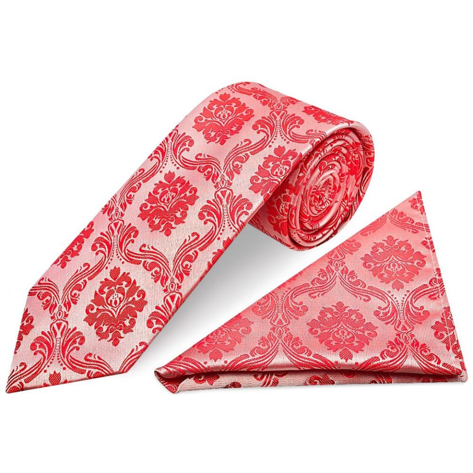 Bright Red Paisley Classic Men's Tie and Pocket Square Set
