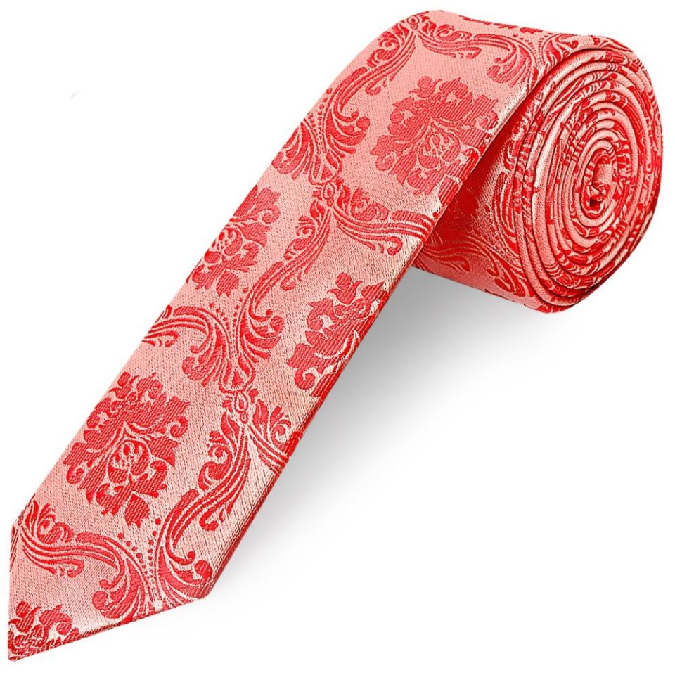 Coral Pink Paisley Skinny Men's Tie