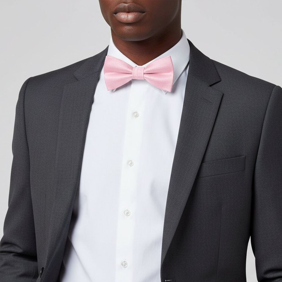 Mens Plain Blush Pink Silk Bow Tie