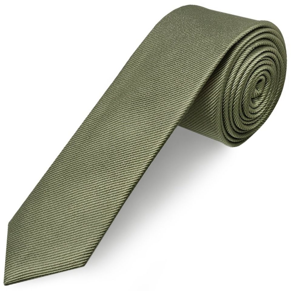 Olive Silk Twill Skinny Mens Tie