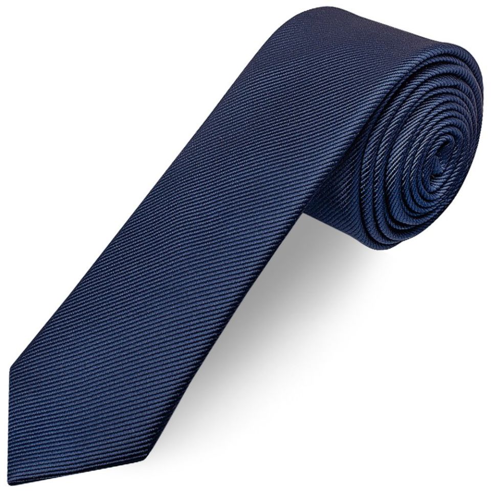 French Navy Silk Twill Skinny Mens Tie