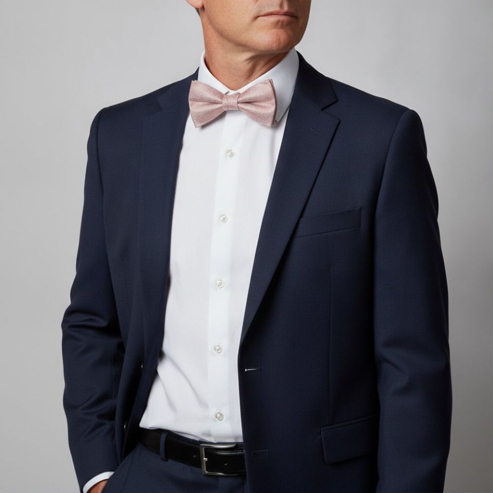 Plain Rose Gold Textured Silk Mens Bow Tie