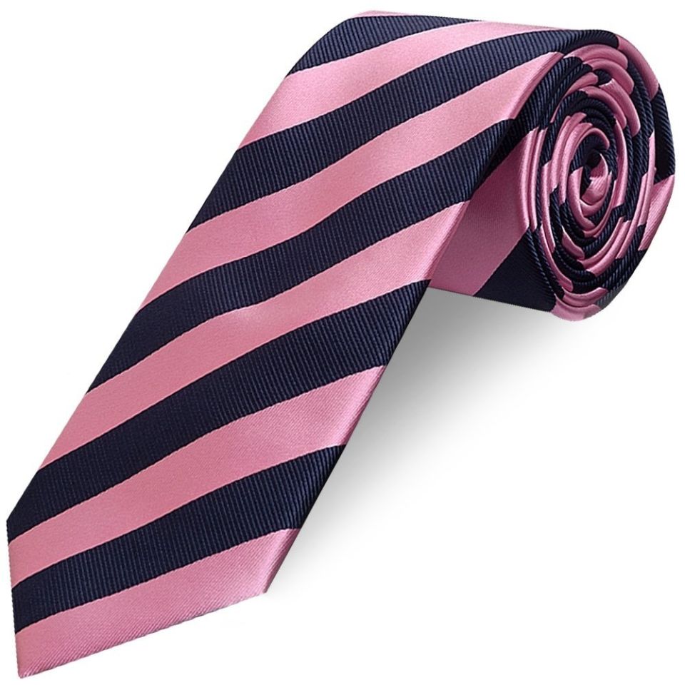 Navy and Pink Striped Classic Men's Tie and Pocket Square Set