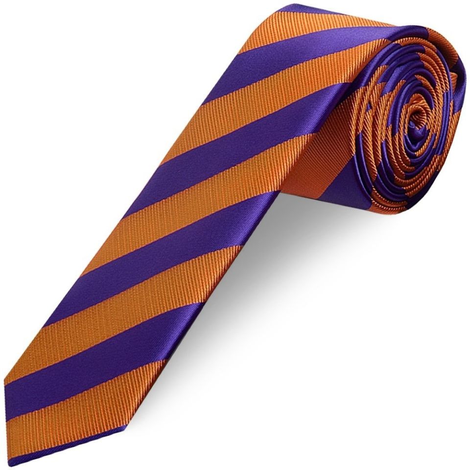Purple and Orange Striped Skinny Men's Tie