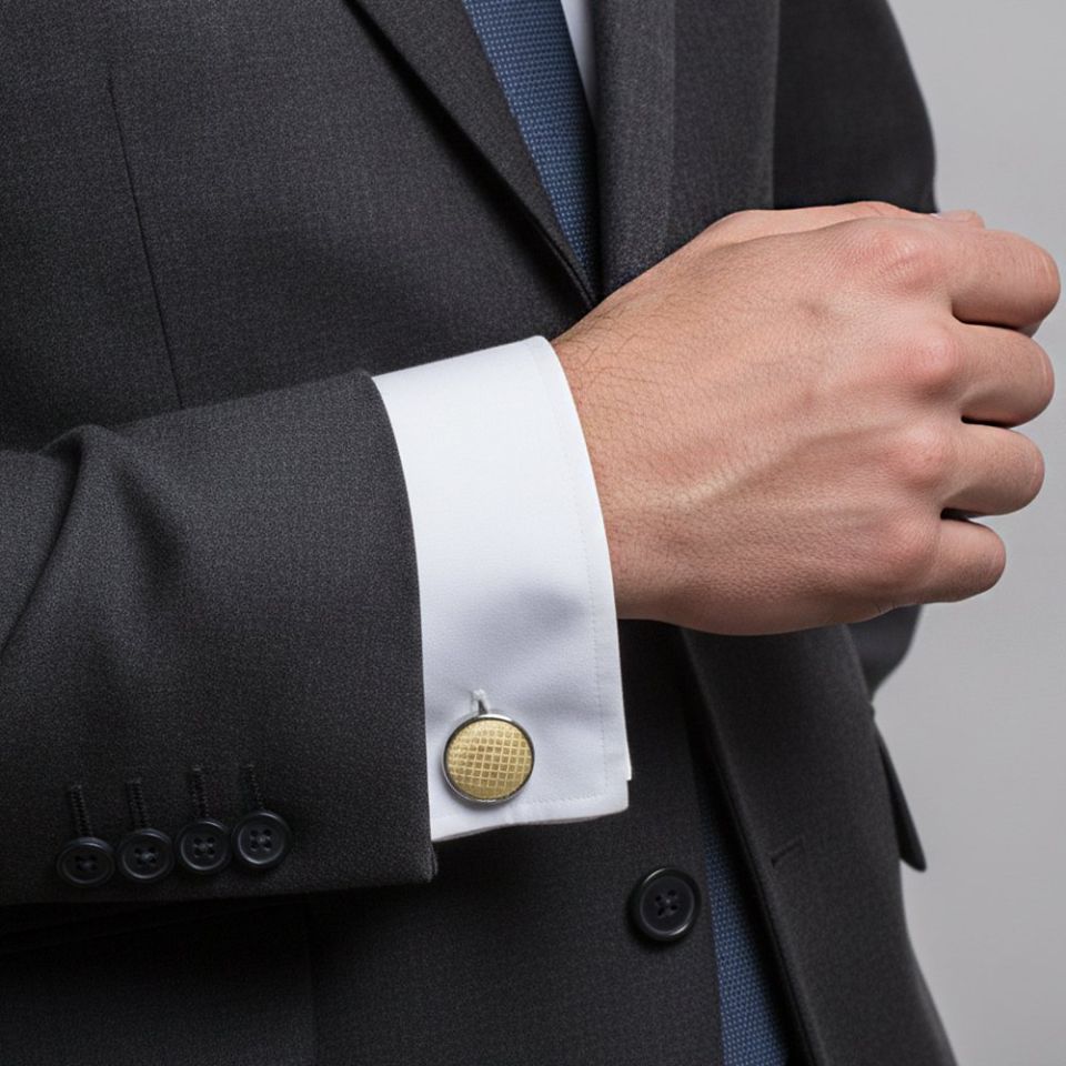 Gold Textured Stripe Mens Silk Classic Tie Pocket Square and Cufflinks Box Set
